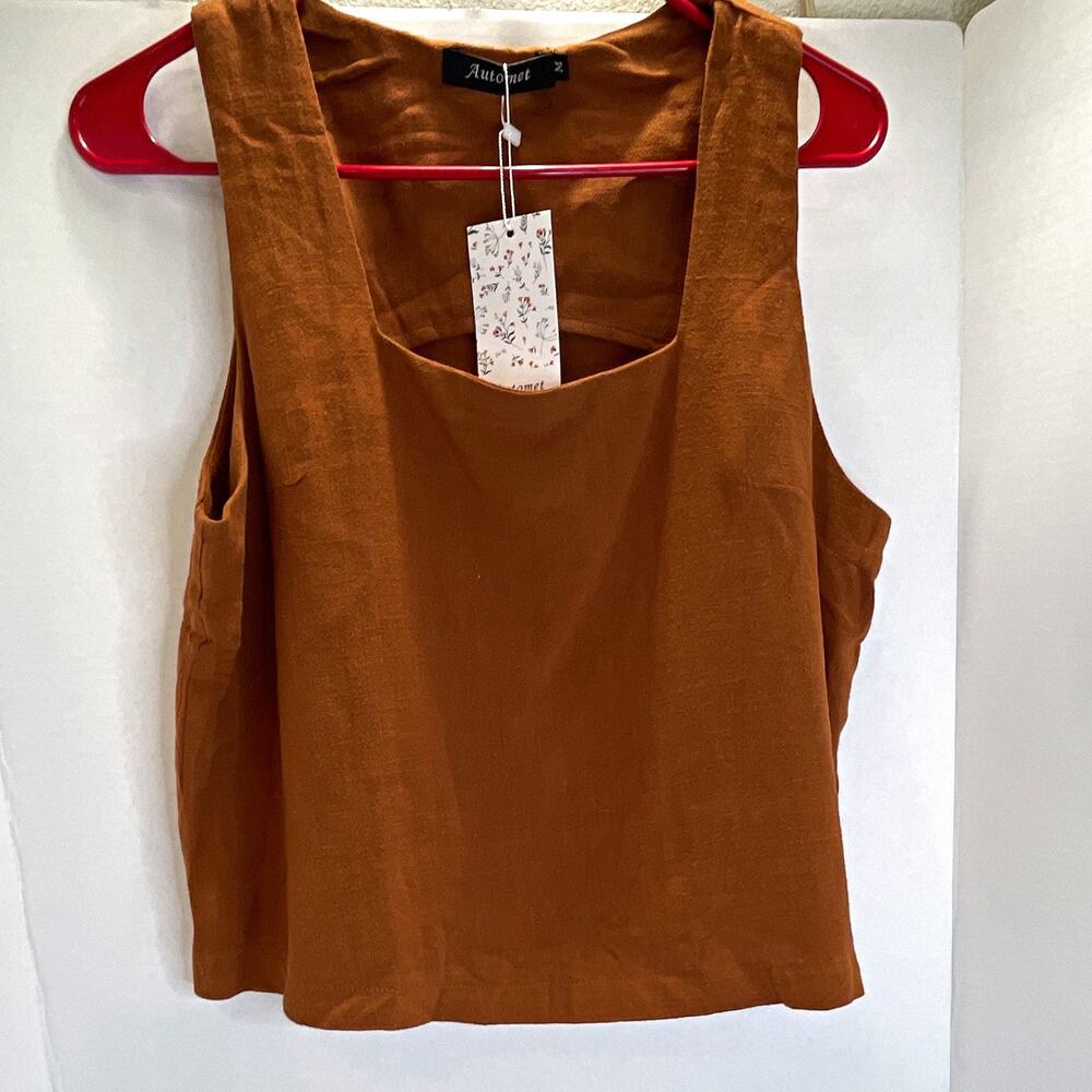 Automet Women’s Brown Square Neck Wide Strap Sleeveless Tank Top Size M